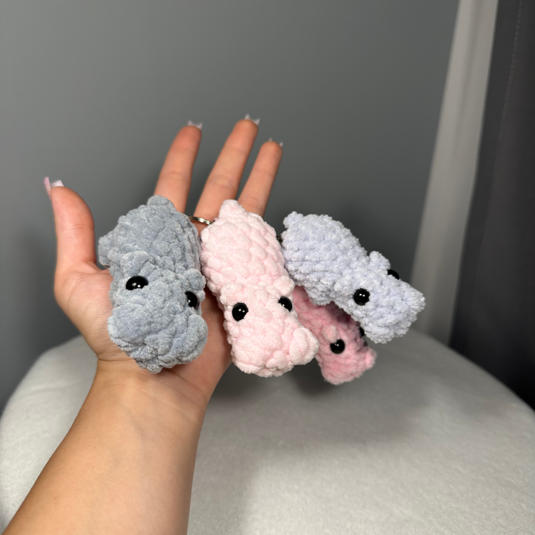 No Sew Hippo Keychain Crochet Pattern in English