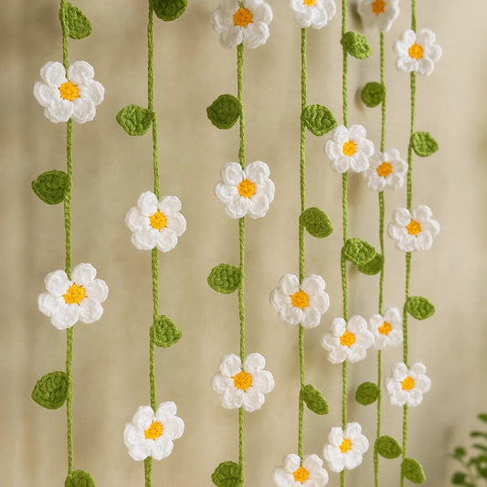 No Sew Flower Garland Crochet Pattern in English | Daisy Flower Curtain