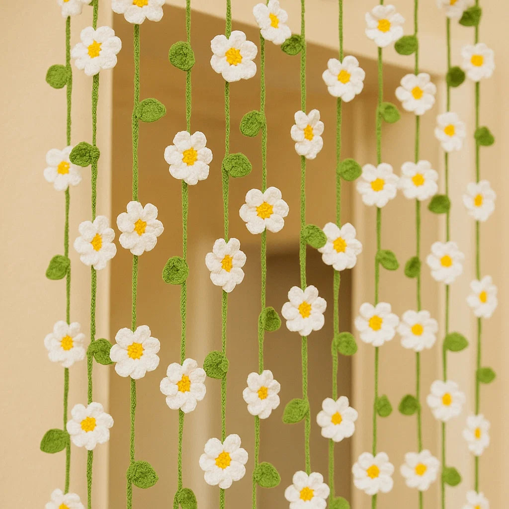 No Sew Flower Garland Crochet Pattern in English | Daisy Flower Curtain